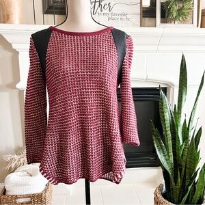 Anthropologie TMHL Deep Burgundy Sweater with Black Quilt Detail Size S